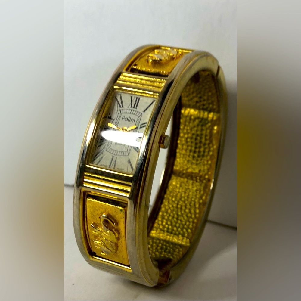 VTG Polini Quartz Watch, Japan MOVT. Gold Elephannt Band Design P391 Not Tested
